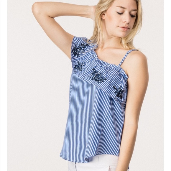 Embroidered Stripe One Shoulder Top🌷❤️🌷❤️ - Picture 3 of 3